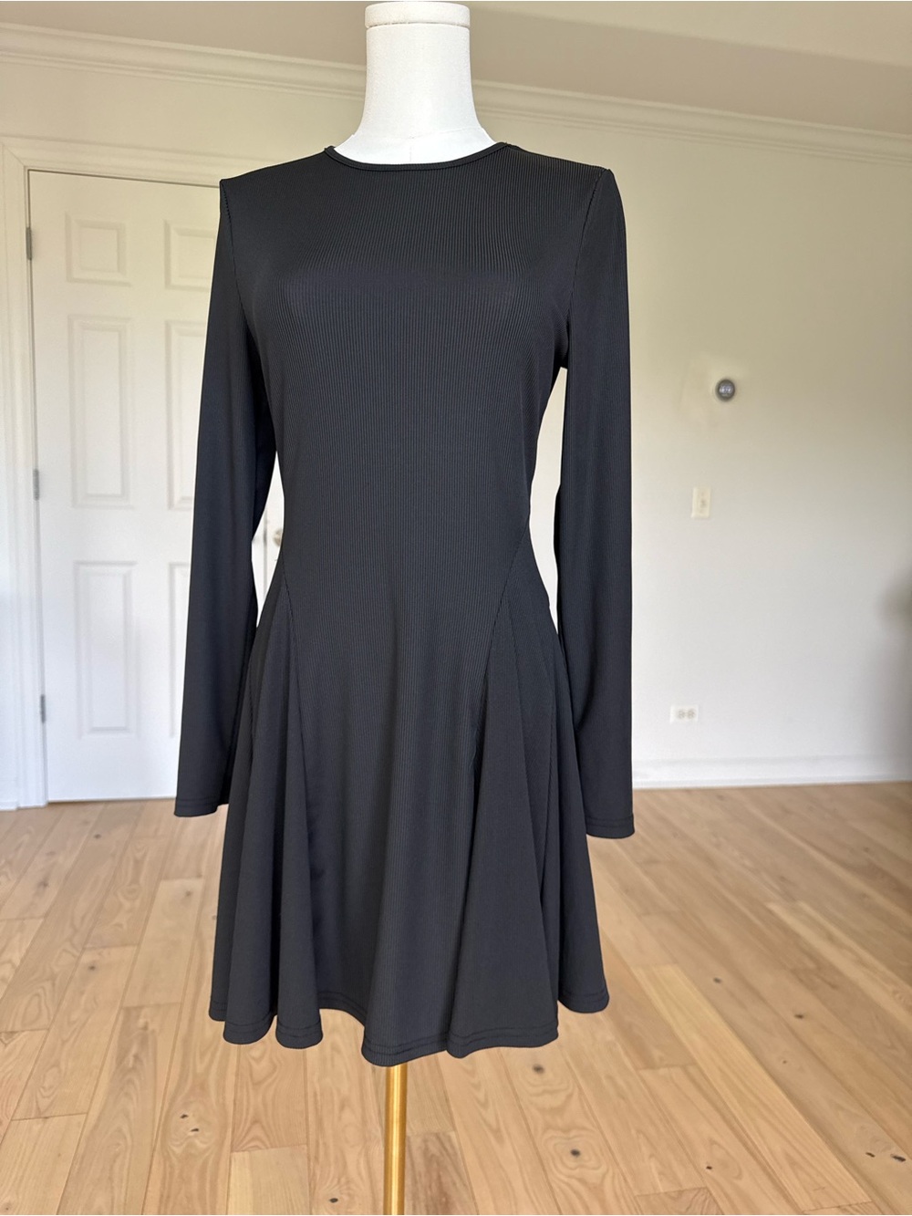 Black Long-Sleeve Fit-and-Flare Dress